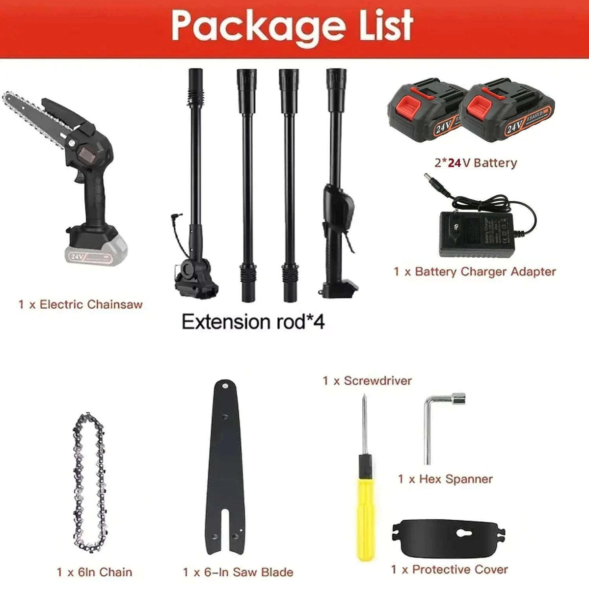 2-in-1 Cordless Pole Chainsaw with 2.25m Reach-2 pcs batteries / EU / france