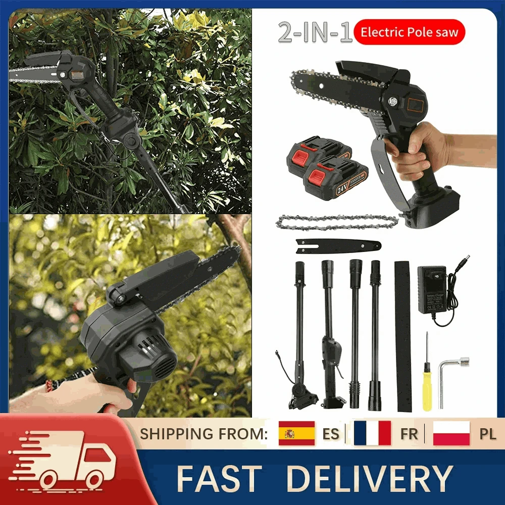 2-in-1 Cordless Pole Chainsaw with 2.25m Reach-2 pcs batteries / EU / france