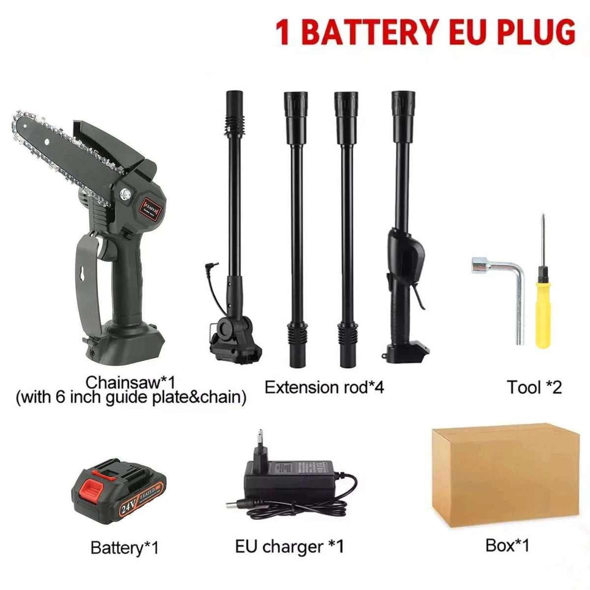 2-in-1 Cordless Pole Chainsaw with 2.25m Reach-2 pcs batteries / EU / france