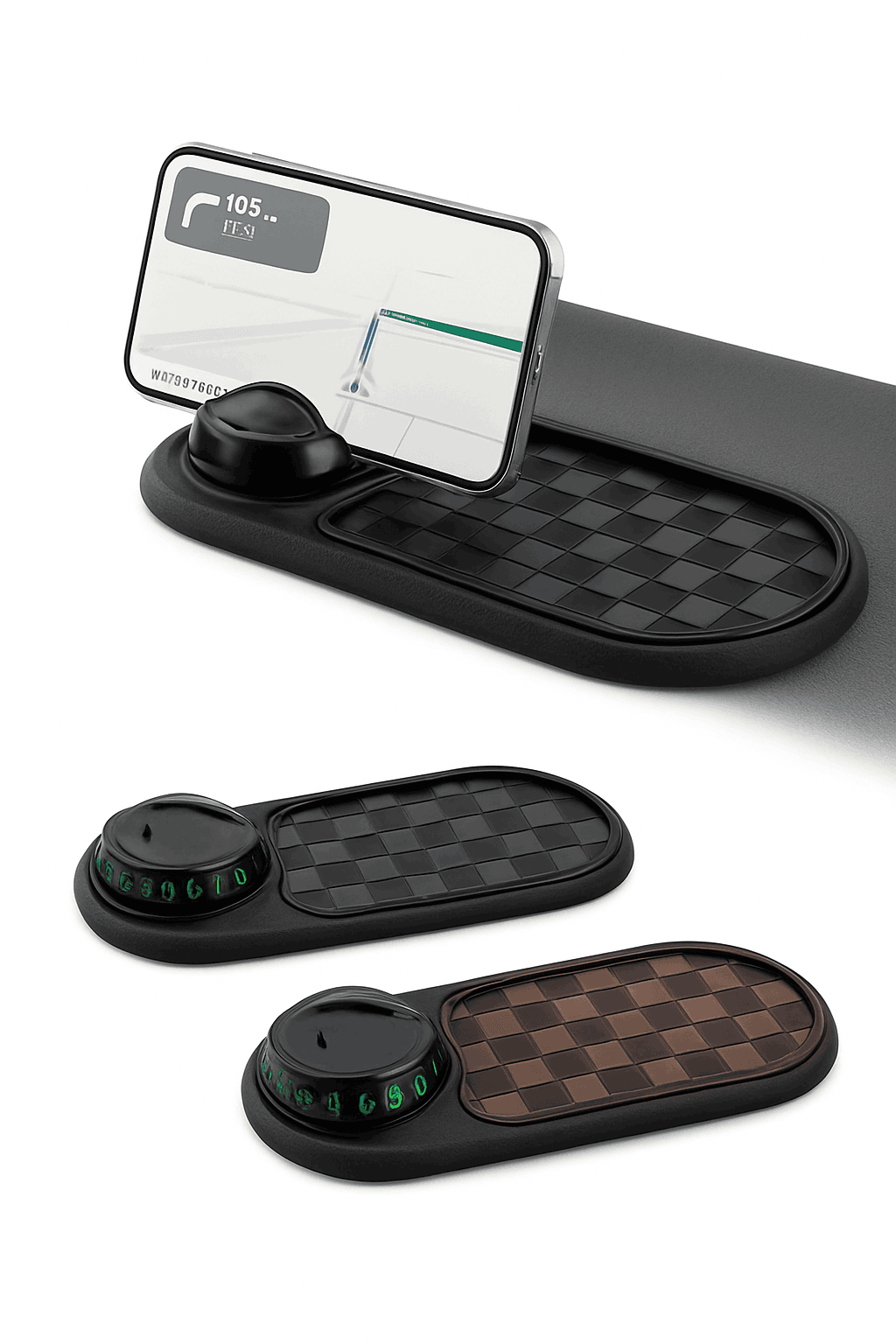 2-in-1 Dashboard Anti-Slip Mat with 360-Degree Rotating Phone Holder-Black gray