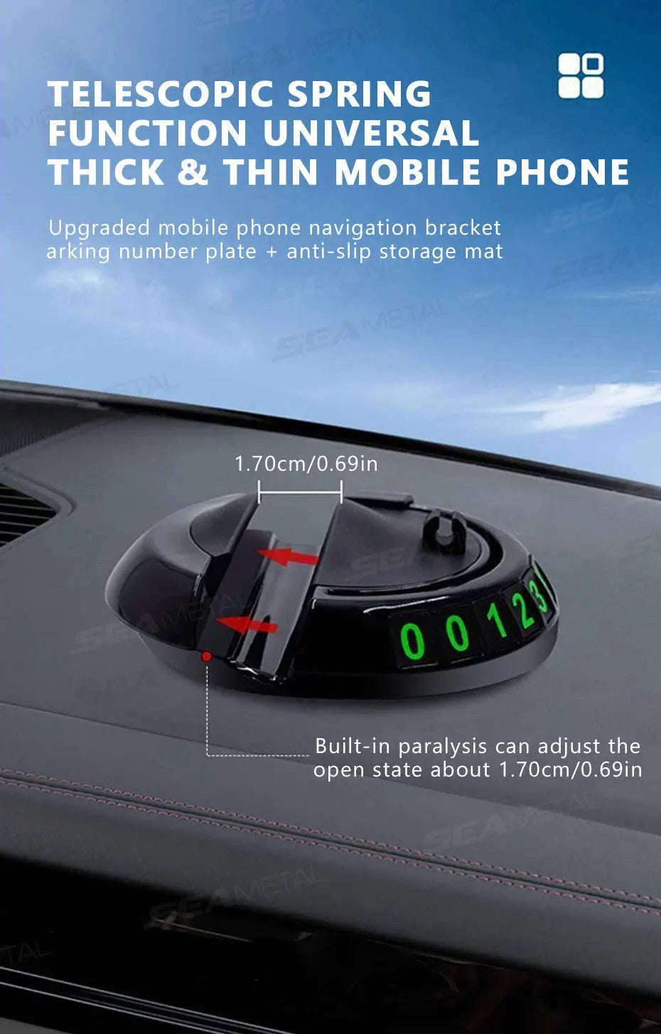 2-in-1 Dashboard Anti-Slip Mat with 360-Degree Rotating Phone Holder-Black gray