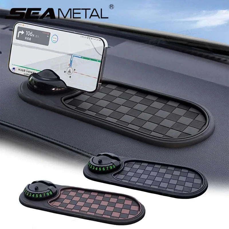 2-in-1 Dashboard Anti-Slip Mat with 360-Degree Rotating Phone Holder-Black gray