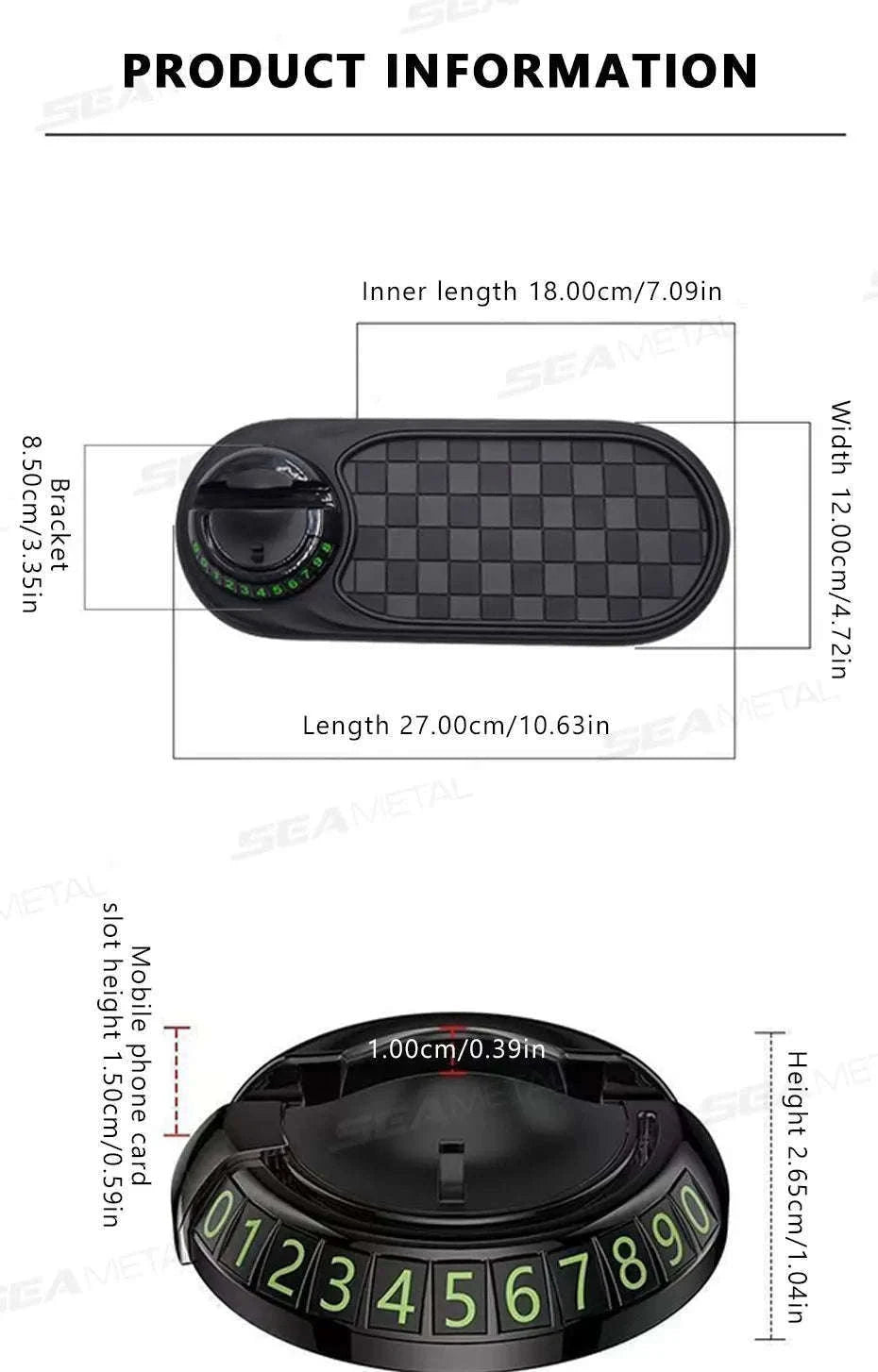 2-in-1 Dashboard Anti-Slip Mat with 360-Degree Rotating Phone Holder-Black gray