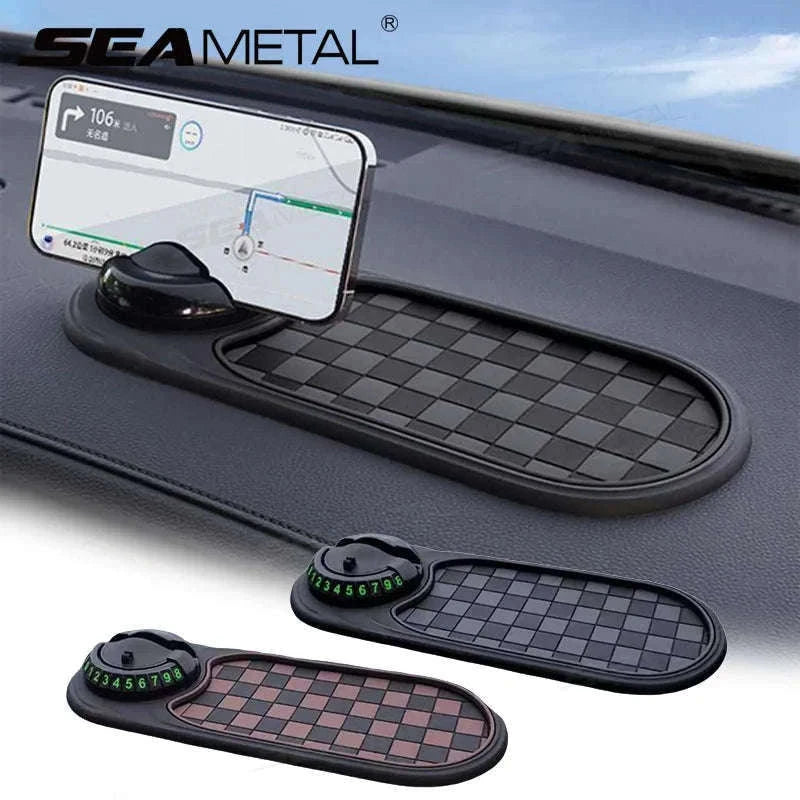 2-in-1 Dashboard Anti-Slip Mat with 360-Degree Rotating Phone Holder-Black gray