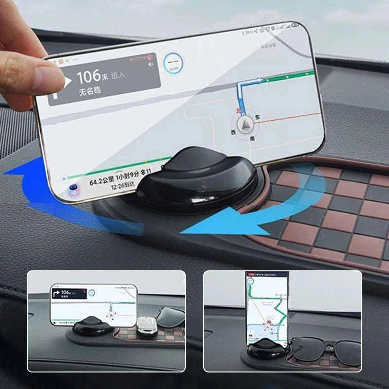 2-in-1 Dashboard Anti-Slip Mat with 360-Degree Rotating Phone Holder-Black gray