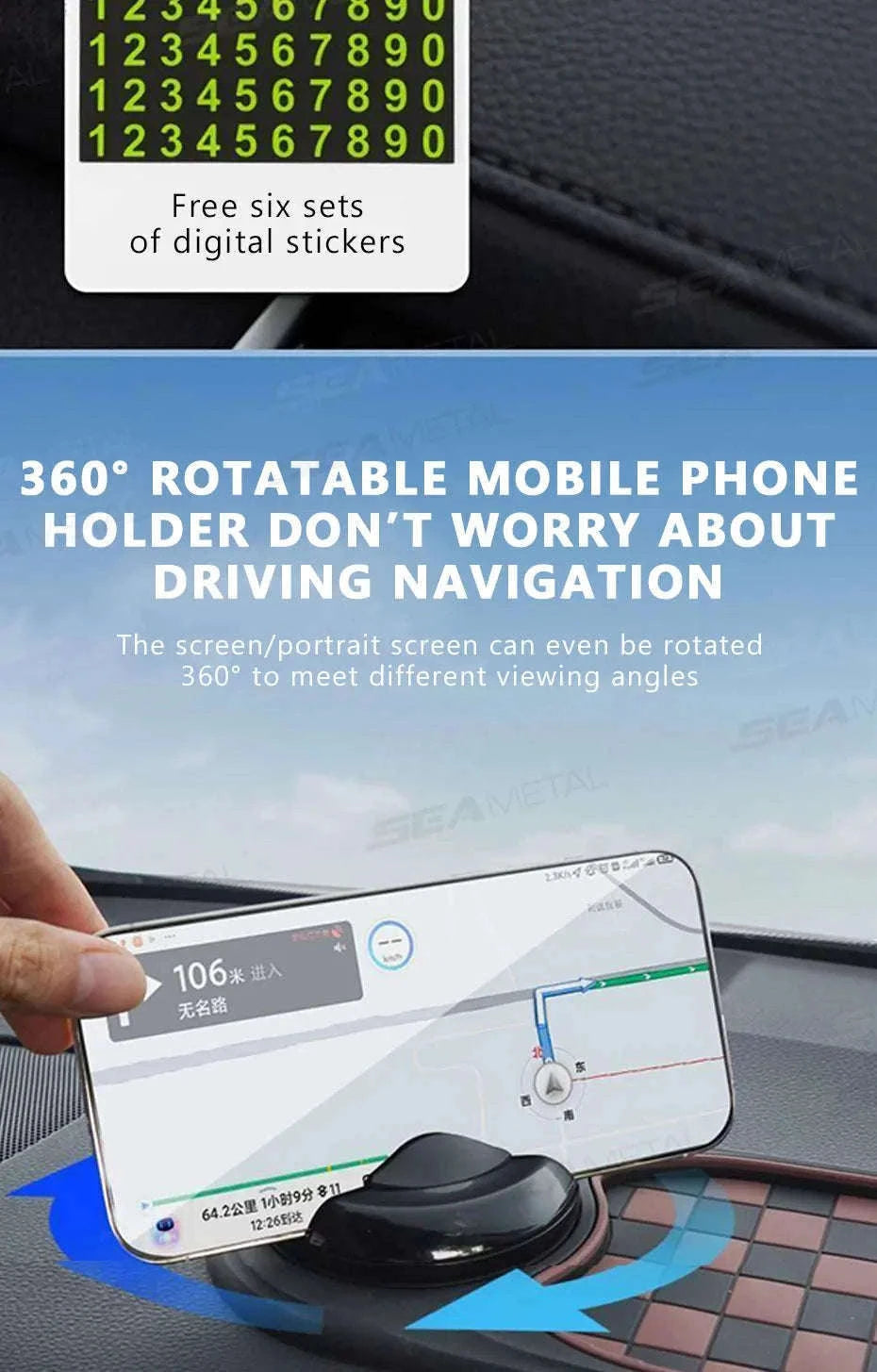 2-in-1 Dashboard Anti-Slip Mat with 360-Degree Rotating Phone Holder-Black gray