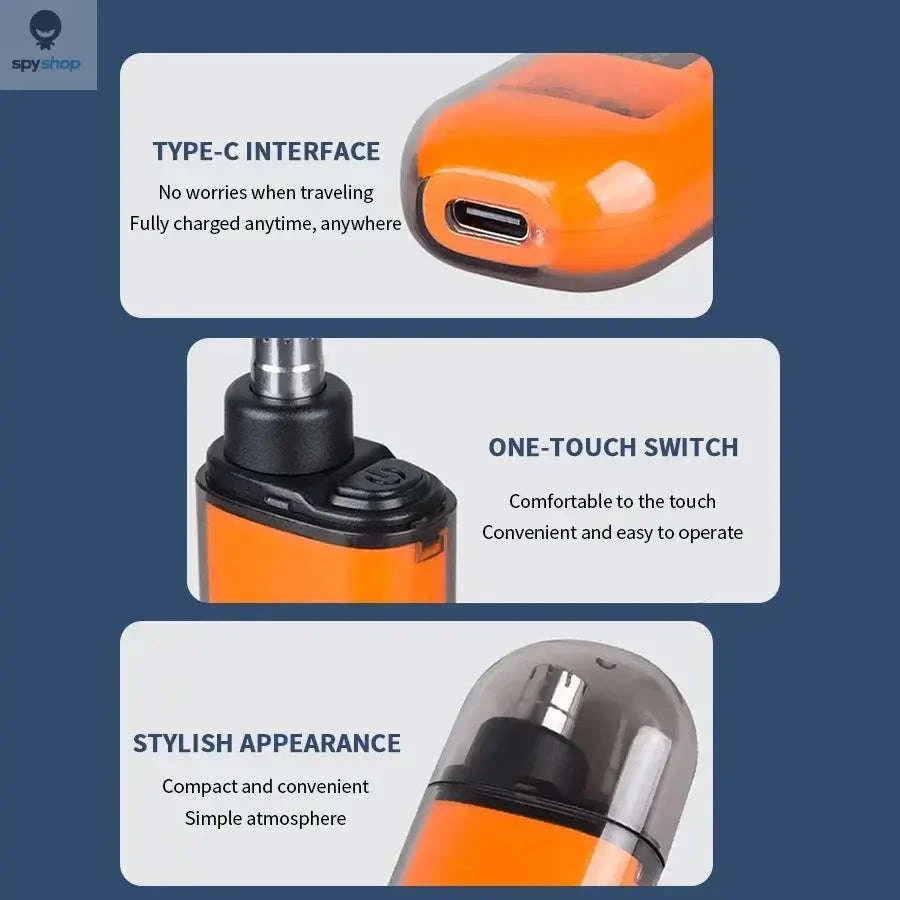 2‑in‑1 Electric Ear & Nose Hair Trimmer – Compact, Washable, Precision Grooming-orange