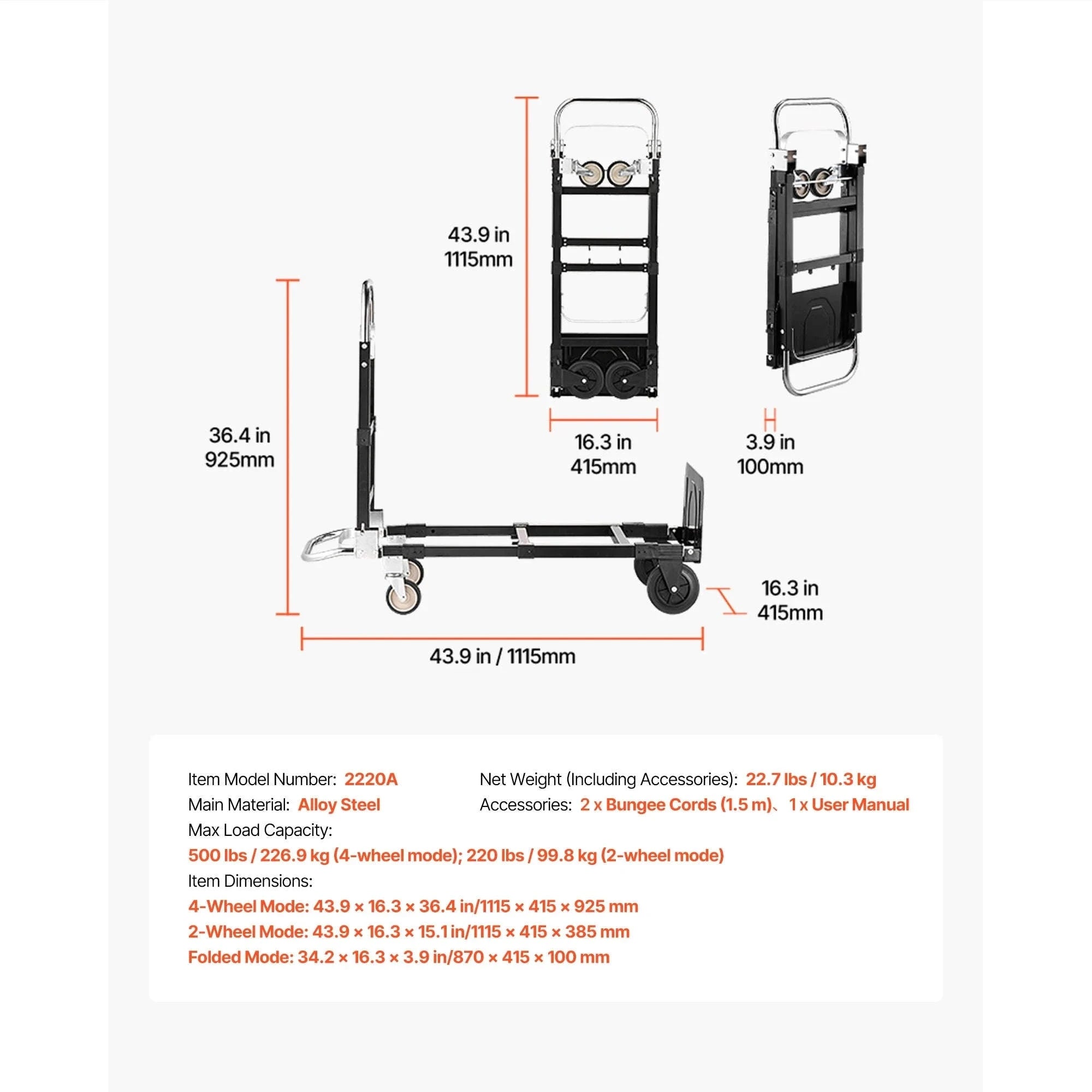 2-in-1 Folding Hand Truck 500 lb Capacity-500lbs / Canada