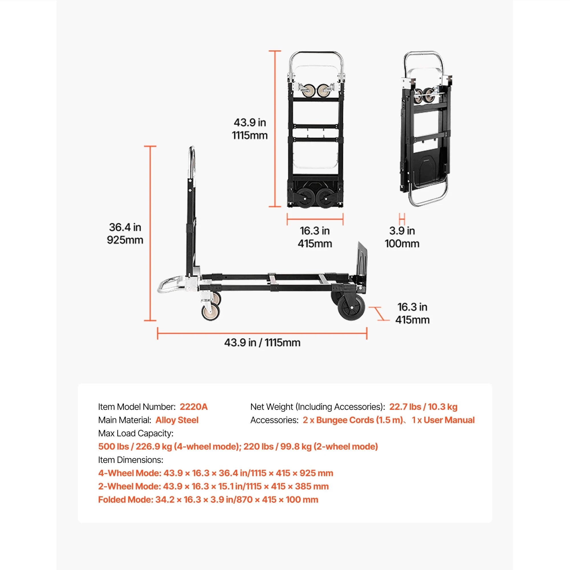 2-in-1 Folding Hand Truck 500 lb Capacity-500lbs / Canada
