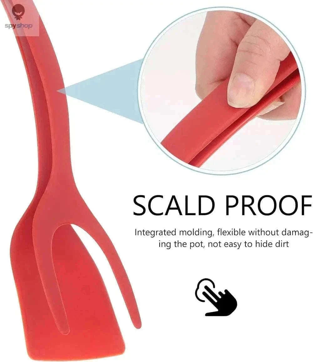 2-in-1 Grip and Flip Spatula Tongs for Easy, Steady Cooking-Red