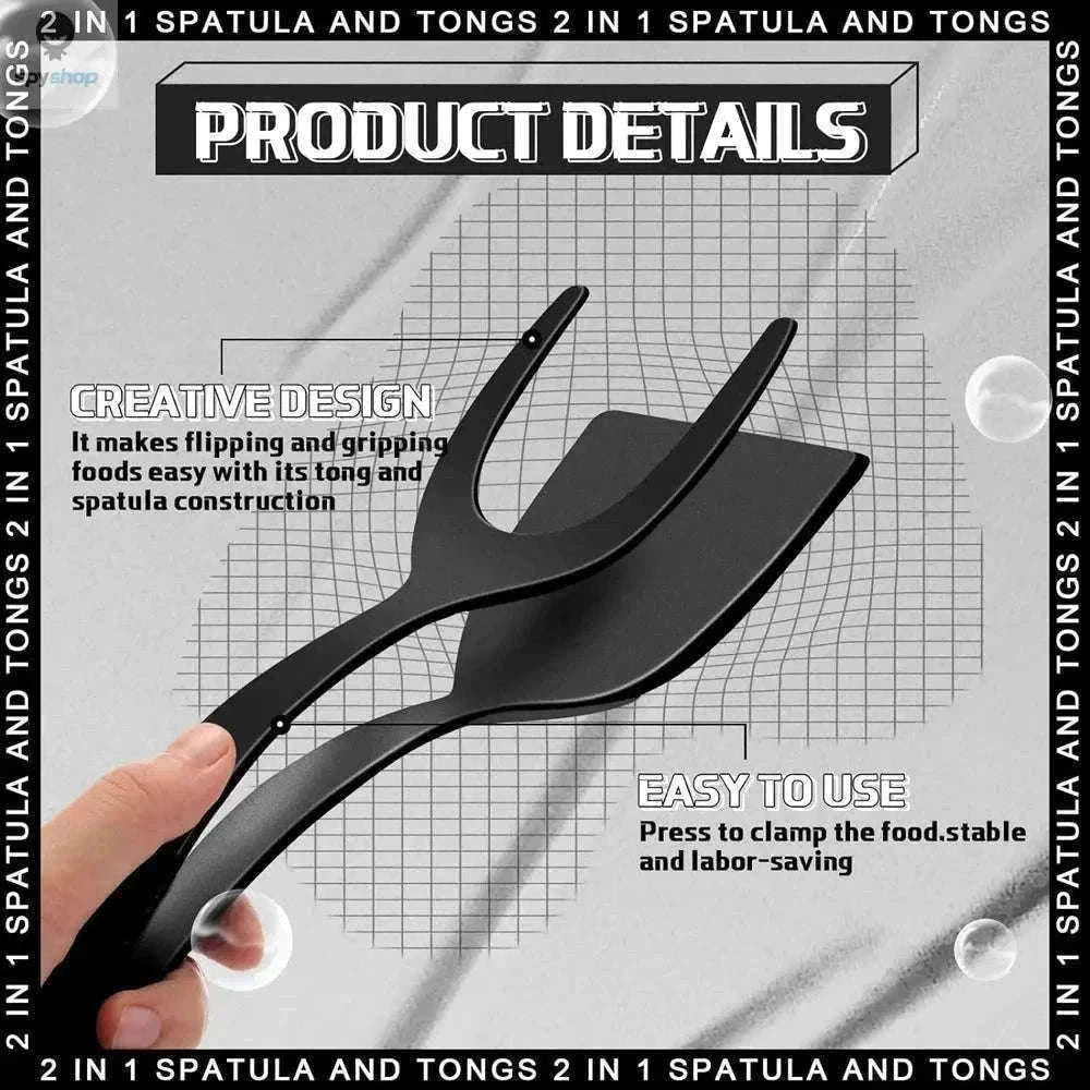 2-in-1 Grip and Flip Spatula Tongs for Easy, Steady Cooking-Red