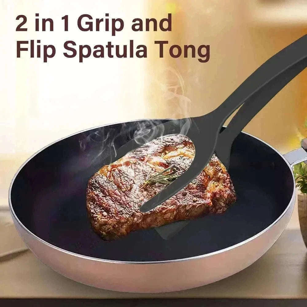 2-in-1 Grip and Flip Spatula Tongs for Easy, Steady Cooking-Red