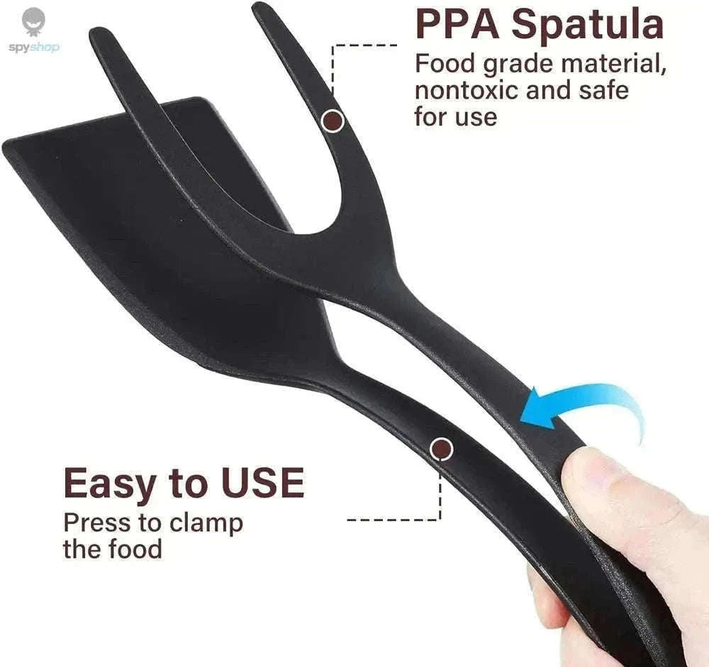 2-in-1 Grip and Flip Spatula Tongs for Easy, Steady Cooking-Red