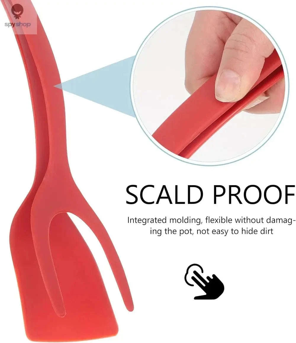 2‑in‑1 Grip and Flip Spatula Tongs – Heat‑Safe, Non‑Stick Friendly, Easy Control-Red