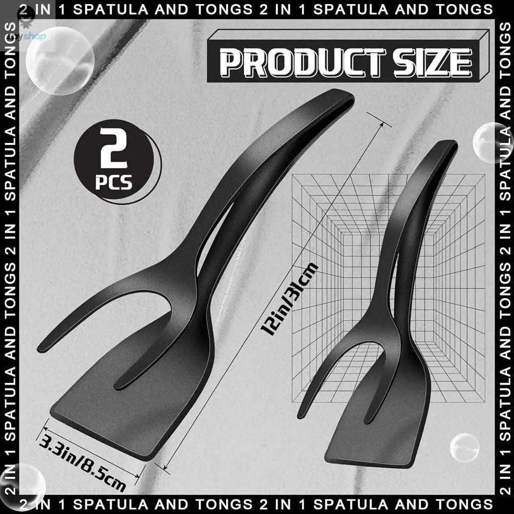 2‑in‑1 Grip and Flip Spatula Tongs – Heat‑Safe, Non‑Stick Friendly, Easy Control-Red