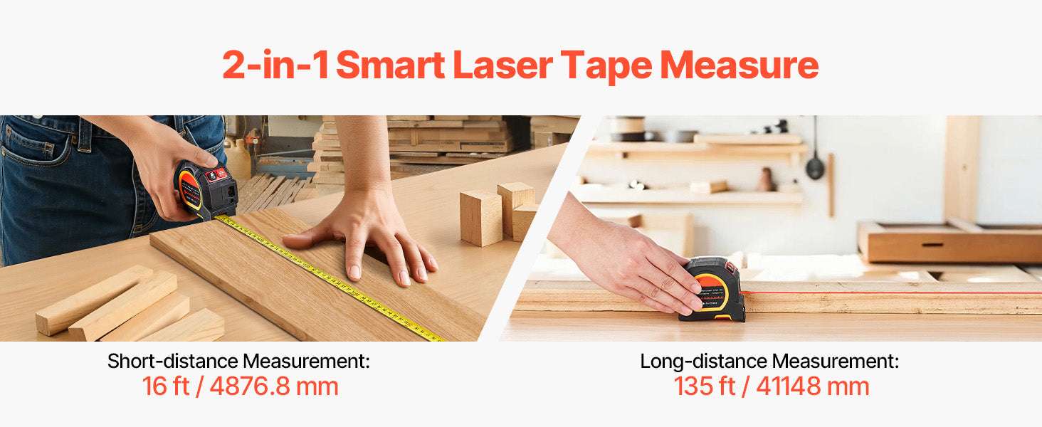2-in-1 Laser Tape Measure 135ft + 16ft Rechargeable Tool-131ft / United States