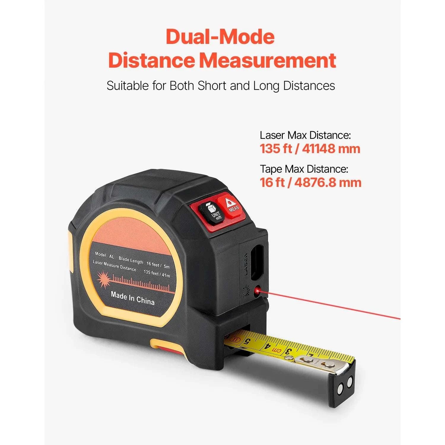 2-in-1 Laser Tape Measure 135ft + 16ft Rechargeable Tool-131ft / United States