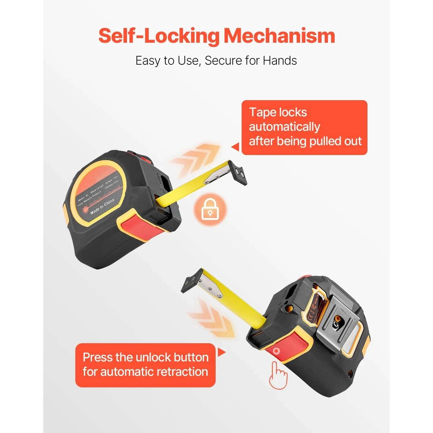 2-in-1 Laser Tape Measure 135ft + 16ft Rechargeable Tool-131ft / United States