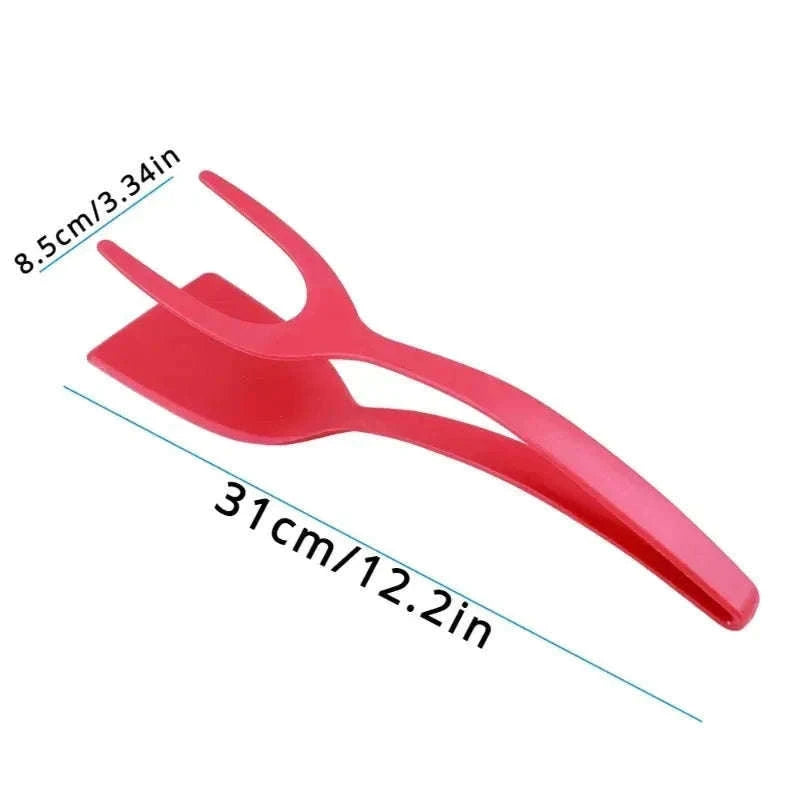 2 in 1 Nylon Grip Flip Tongs with Spatula-red