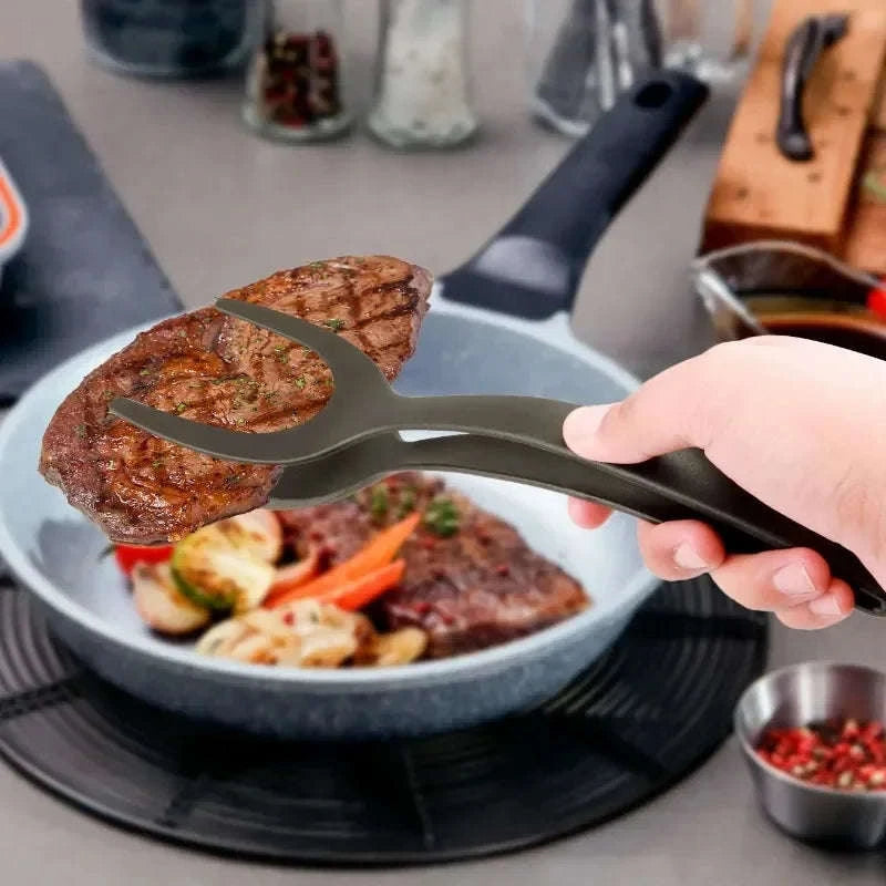 2 in 1 Nylon Grip Flip Tongs with Spatula-red