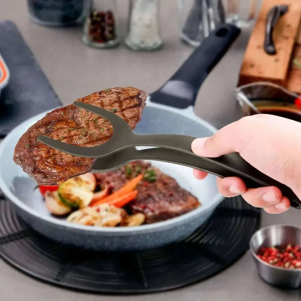 2 in 1 Nylon Grip Flip Tongs with Spatula-red
