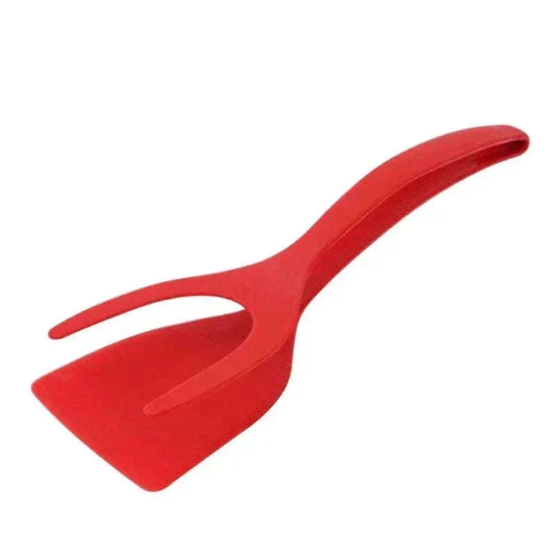 2 in 1 Nylon Grip Flip Tongs with Spatula-red