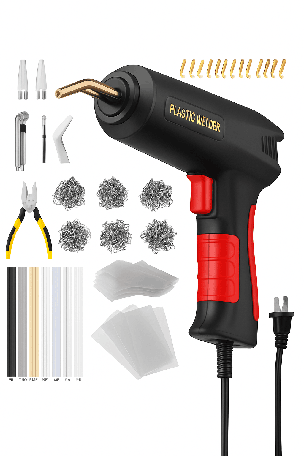 2-in-1 Plastic Welding Kit for Fast, Strong Plastic Repairs-Red 1200Pcs / 110V