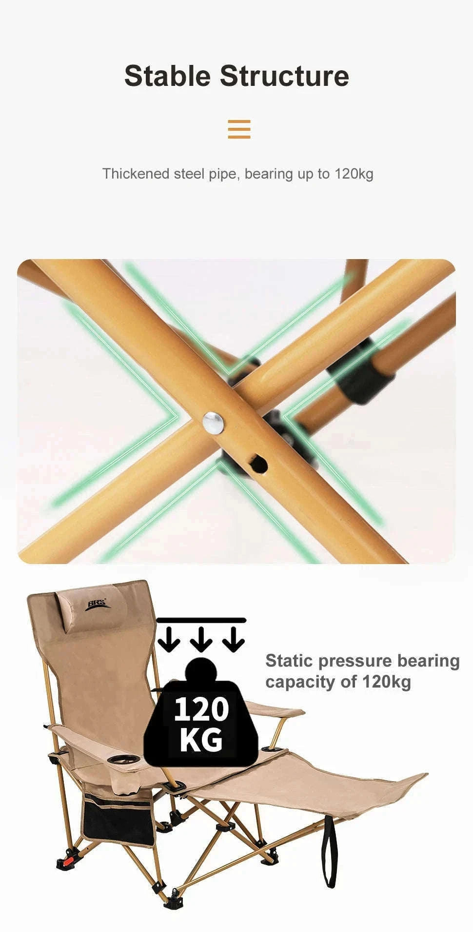2-in-1 Reclining Camping Chair with Adjustable Backrest and Footrest-Khaki