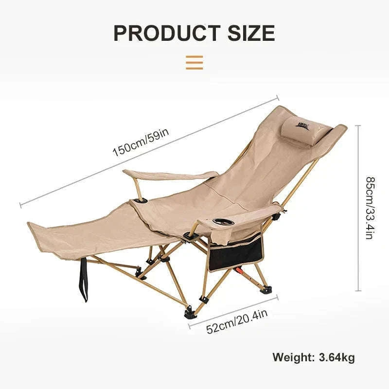 2-in-1 Reclining Camping Chair with Adjustable Backrest and Footrest-Khaki
