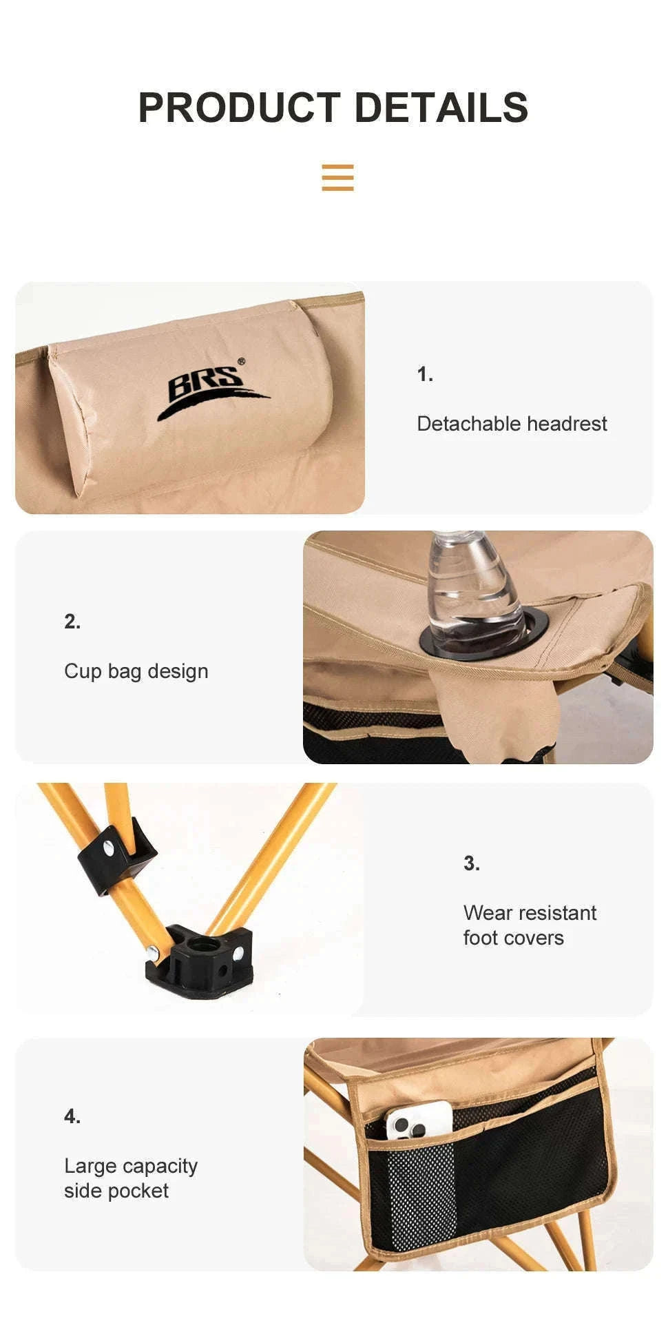 2-in-1 Reclining Camping Chair with Adjustable Backrest and Footrest-Khaki