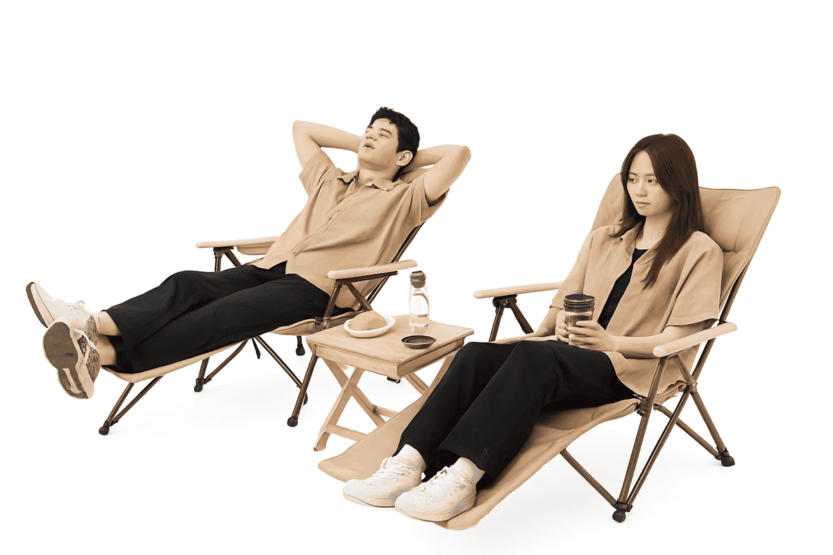 2-in-1 Reclining Camping Chair with Footrest and Storage-Khaki