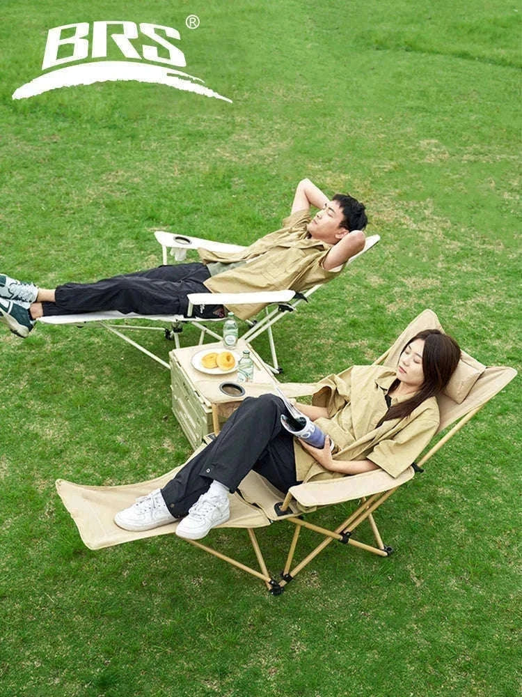 2-in-1 Reclining Camping Chair with Footrest and Storage-Khaki