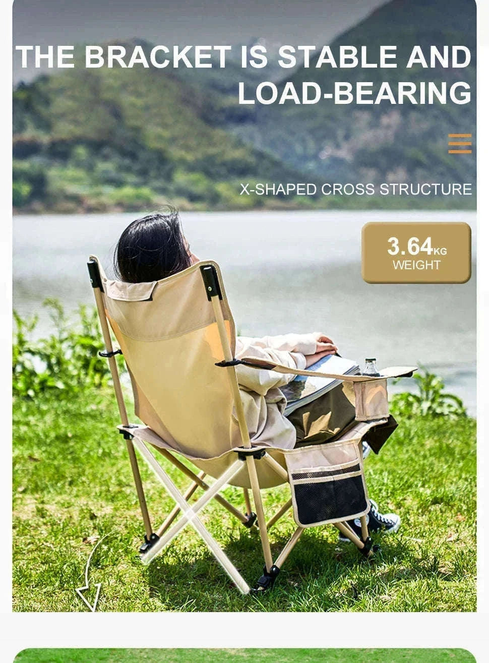 2-in-1 Reclining Camping Chair with Footrest and Storage-Khaki