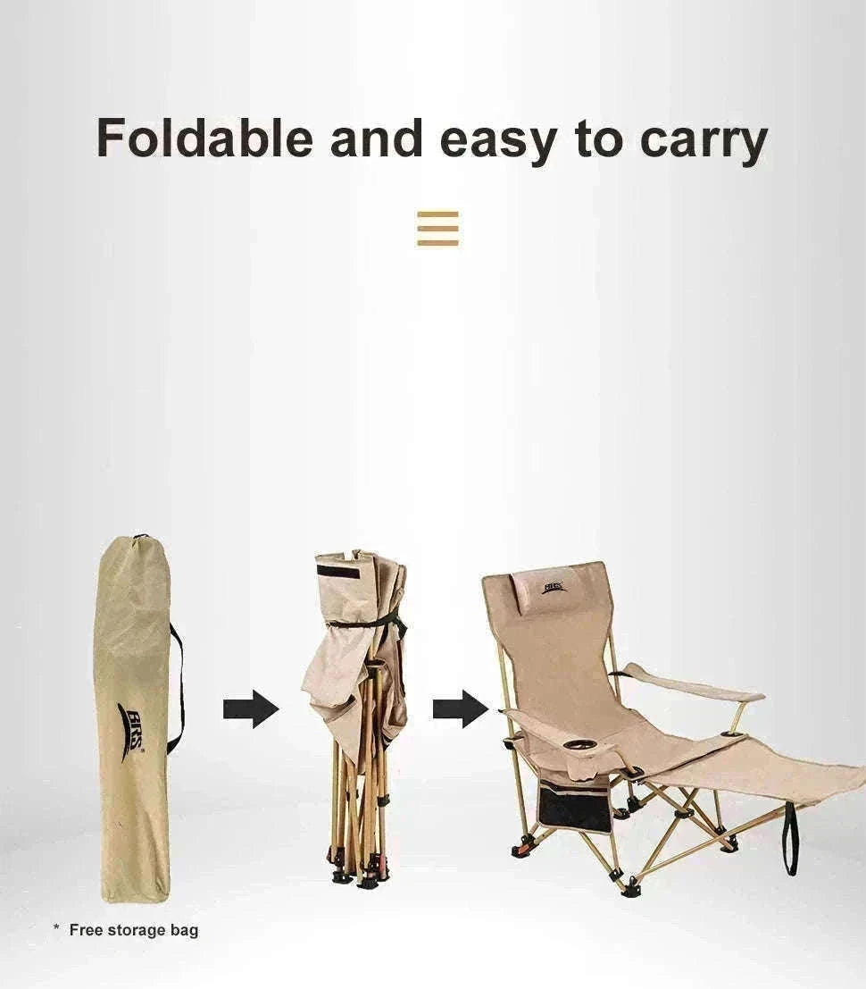 2-in-1 Reclining Camping Chair with Footrest and Storage-Khaki