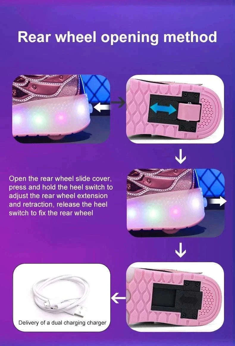 2-in-1 Roller Sneakers with Hidden Wheels for Kids and Adults-Rose / 27