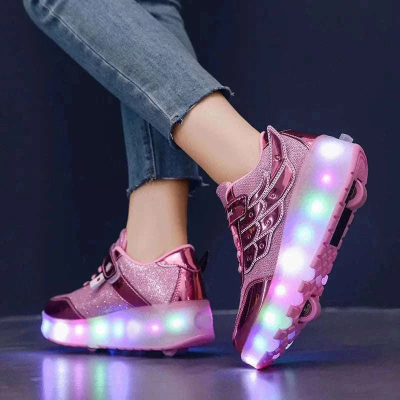 2-in-1 Roller Sneakers with Hidden Wheels for Kids and Adults-Rose / 27