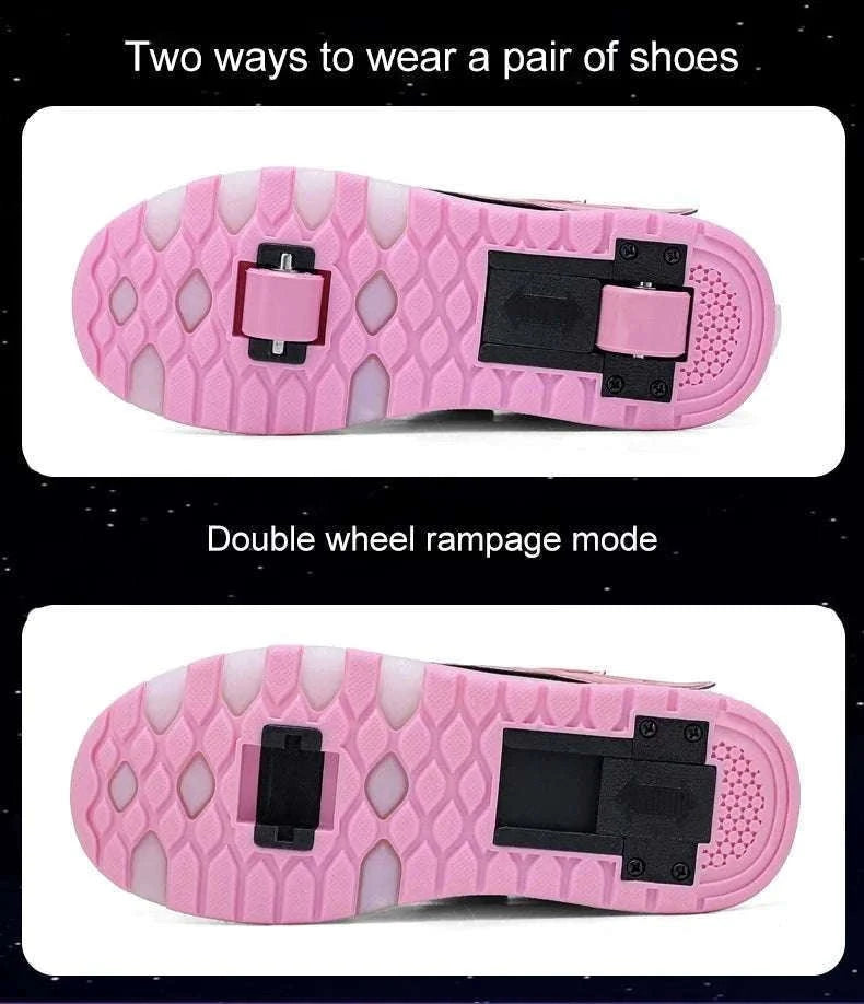 2-in-1 Roller Sneakers with Hidden Wheels for Kids and Adults-Rose / 27