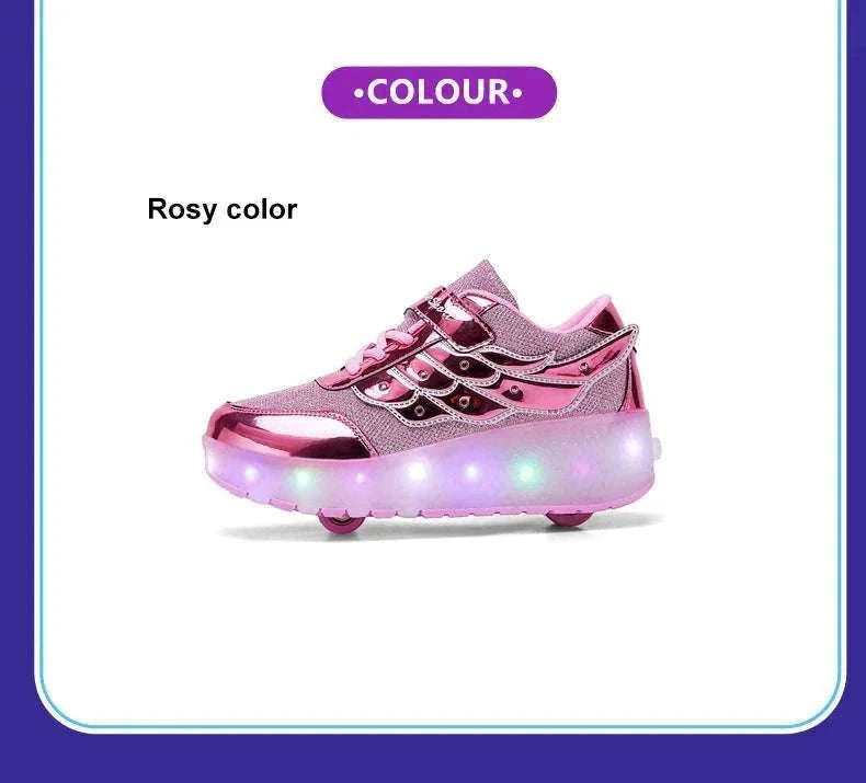 2-in-1 Roller Sneakers with Hidden Wheels for Kids and Adults-Rose / 27