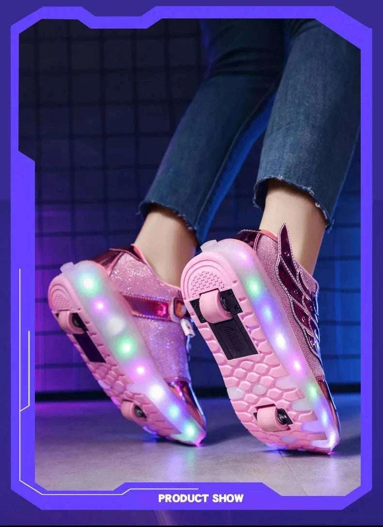 2-in-1 Roller Sneakers with Hidden Wheels for Kids and Adults-Rose / 27