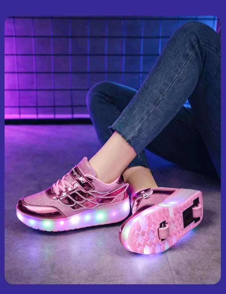 2-in-1 Roller Sneakers with Hidden Wheels for Kids and Adults-Rose / 27