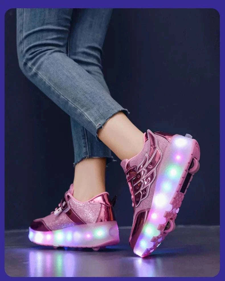 2-in-1 Roller Sneakers with Hidden Wheels for Kids and Adults-Rose / 27