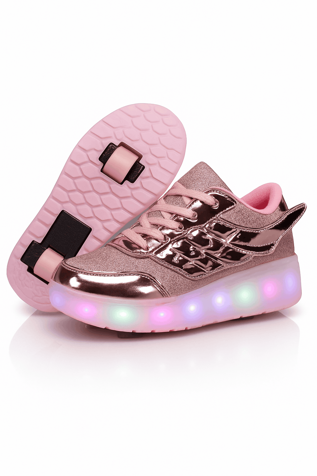 2-in-1 Roller Sneakers with Hidden Wheels for Kids and Adults-Rose / 27