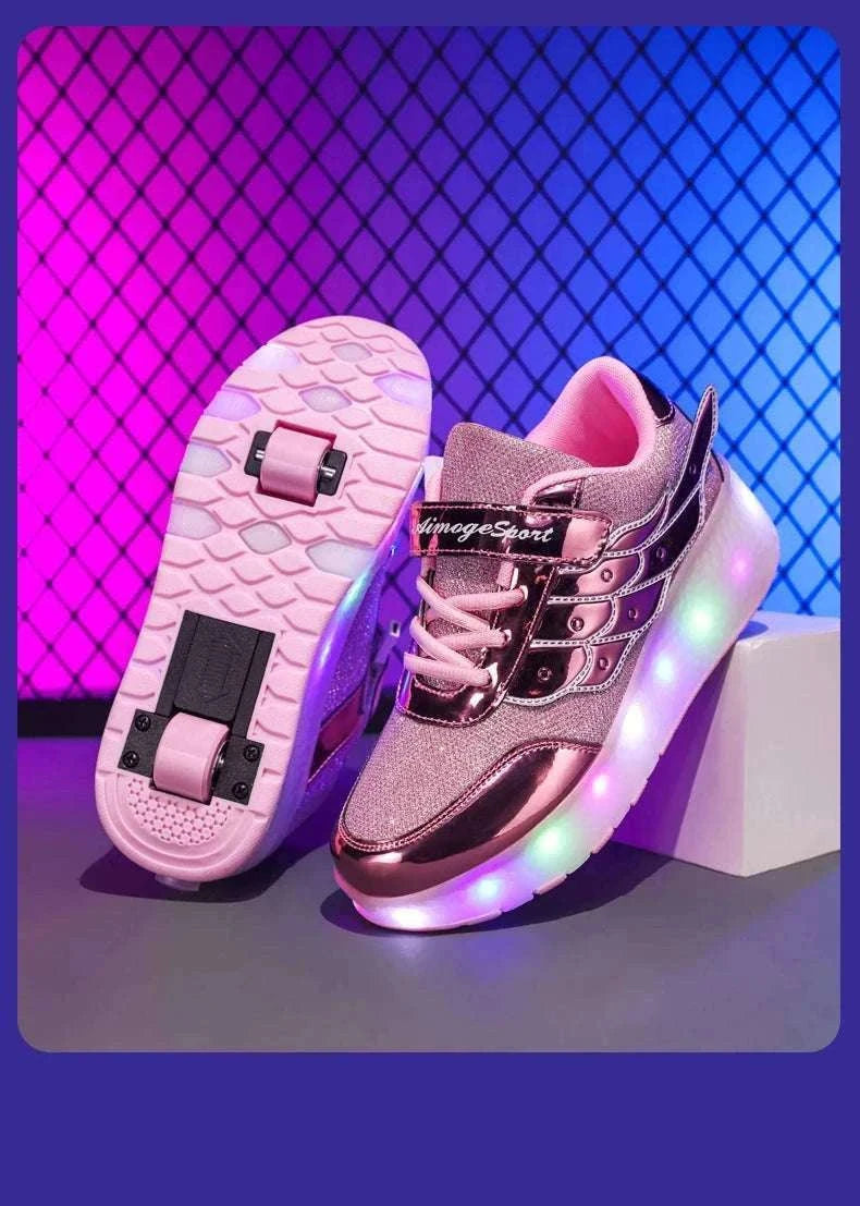 2-in-1 Roller Sneakers with Hidden Wheels for Kids and Adults-Rose / 27