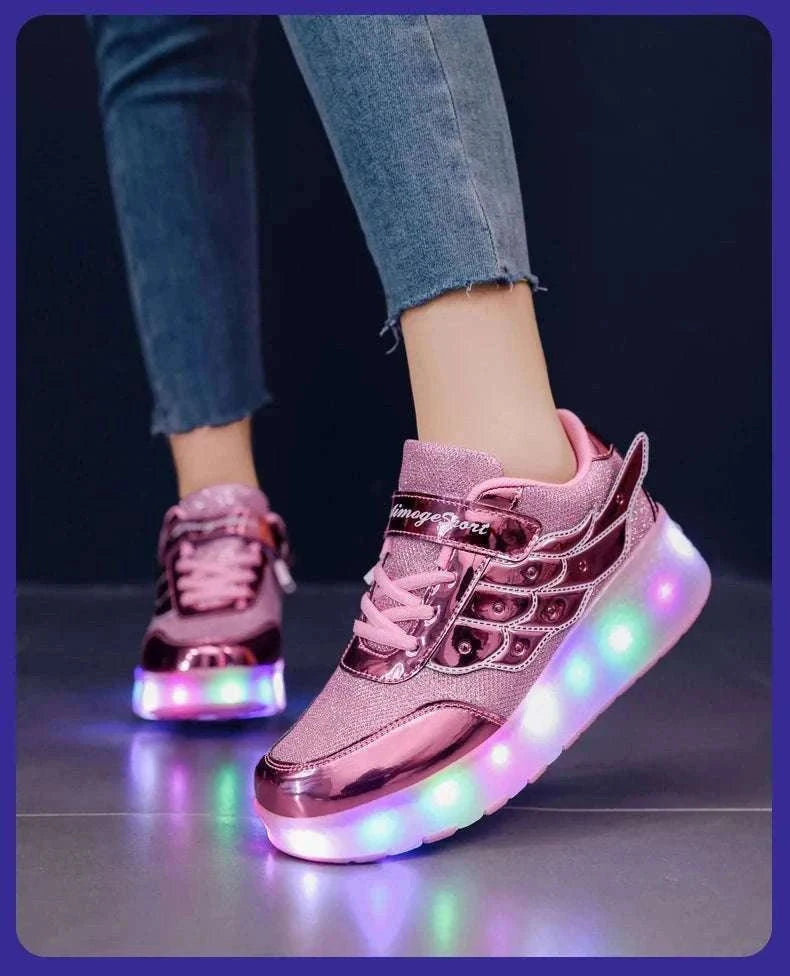 2-in-1 Roller Sneakers with Hidden Wheels for Kids and Adults-Rose / 27