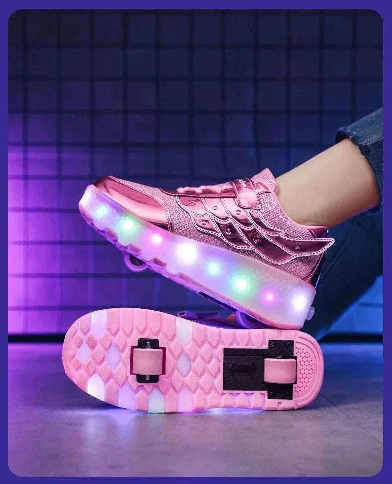 2-in-1 Roller Sneakers with Hidden Wheels for Kids and Adults-Rose / 27