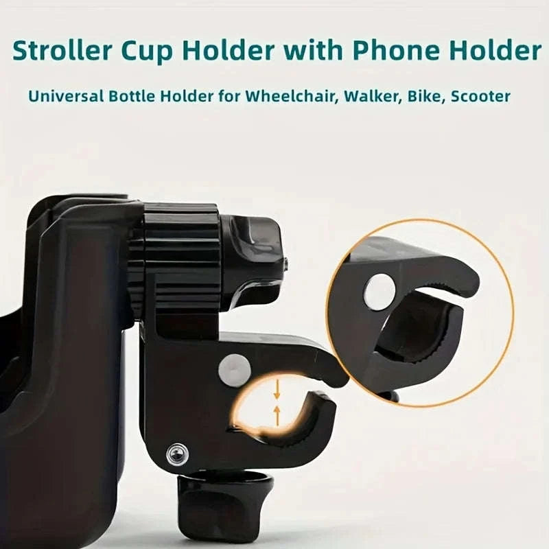 2-in-1 Universal Stroller Cup Holder With Phone Mount-Pink