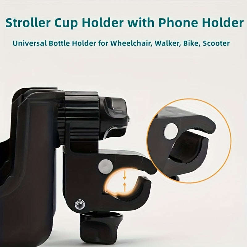 2-in-1 Universal Stroller Cup Holder With Phone Mount-Pink