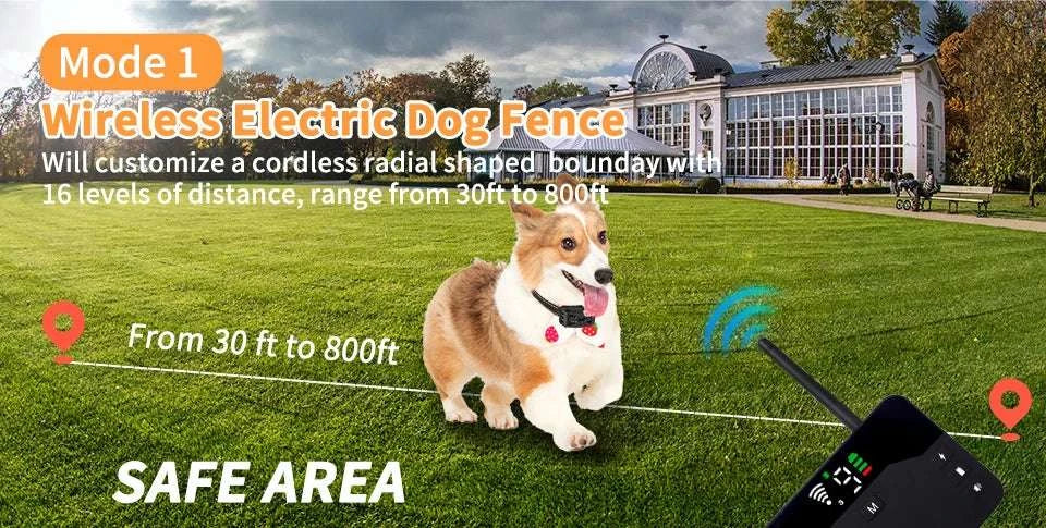 2-in-1 Wireless Dog Fence & Training Collar with Remote Control-For 3 Dogs
