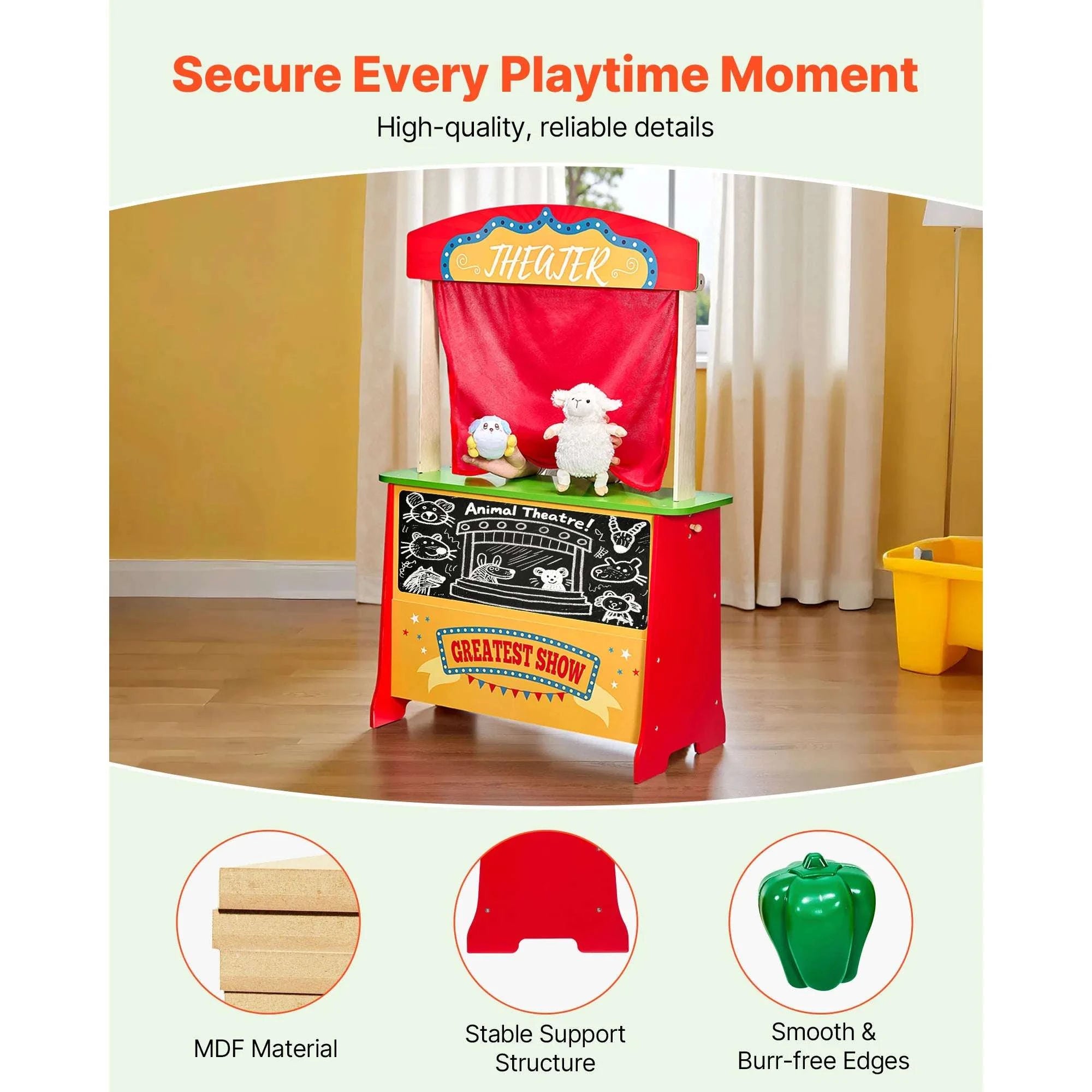 2-in-1 Wooden Kids Grocery Store & Puppet Theater Playset-1Set / spain