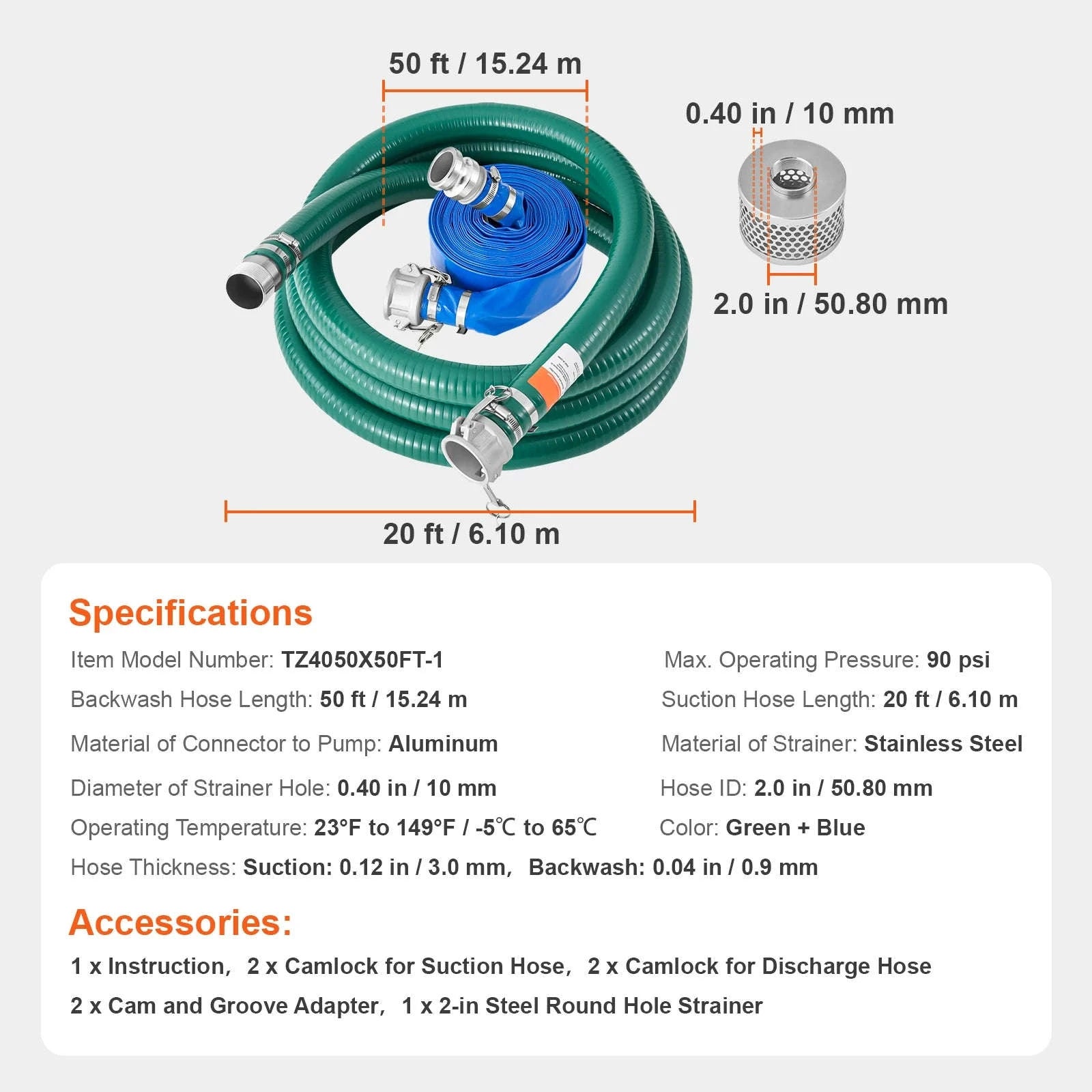 2 in Suction Hose Kit with Backwash Hose and Accessories-2 in x 50 ft / Poland